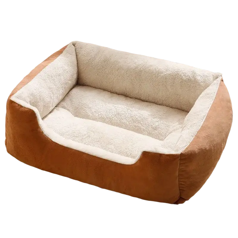 Cozy brown and white plush square pet bed mat with soft cushioned interior for comfortable pet resting