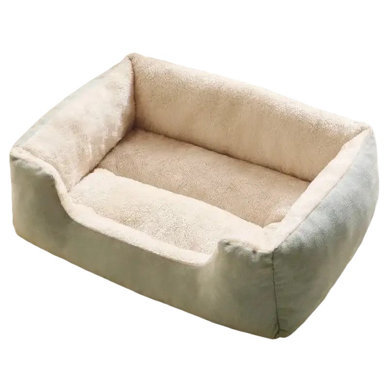 Soft light blue and cream plush square pet bed mat with cozy fleece interior for comfortable pet resting