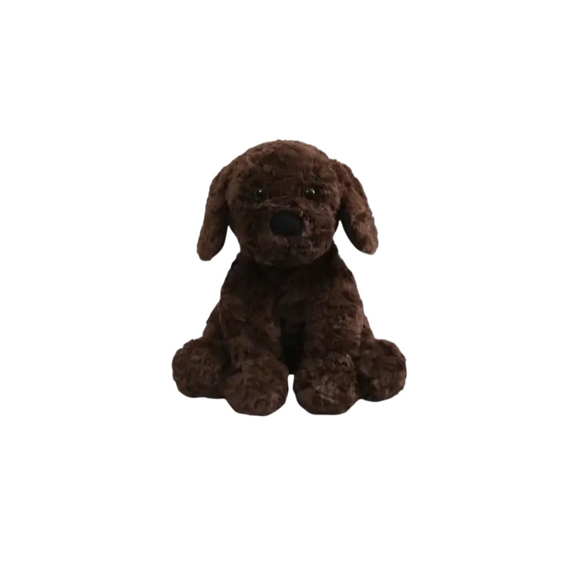 Plush stuffed animal toy 25cm featuring a brown dog with floppy ears and soft curly fur texture