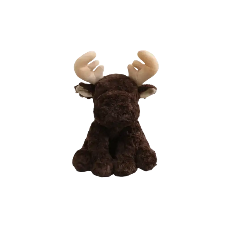 Plush stuffed animal toy 25cm featuring a plush brown moose with light beige antlers and ears sitting upright