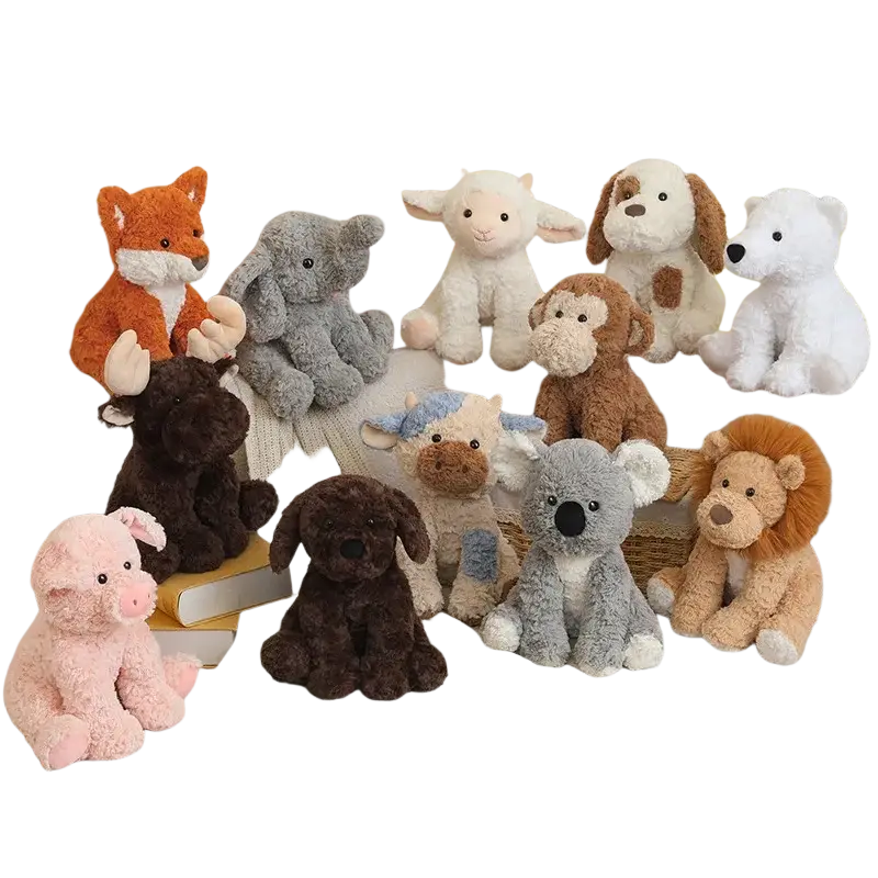 A collection of soft plush stuffed animal toys 25cm in various colors and designs for children and decor