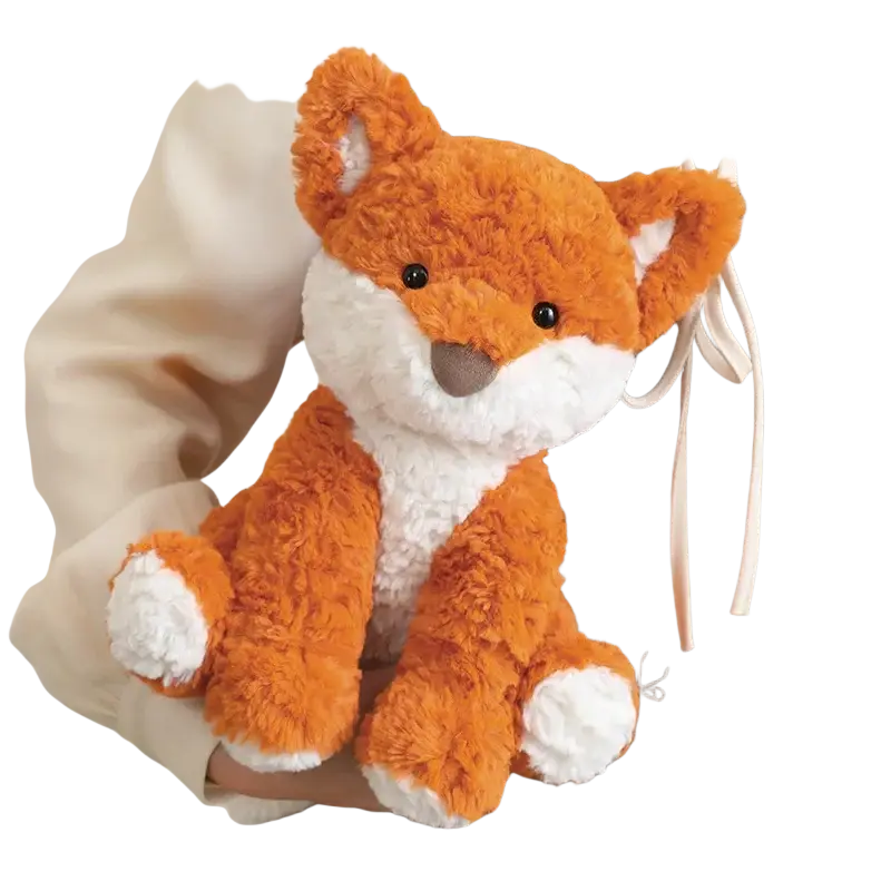 Plush stuffed animal toy 25cm featuring an orange and white fox with soft textured fur
