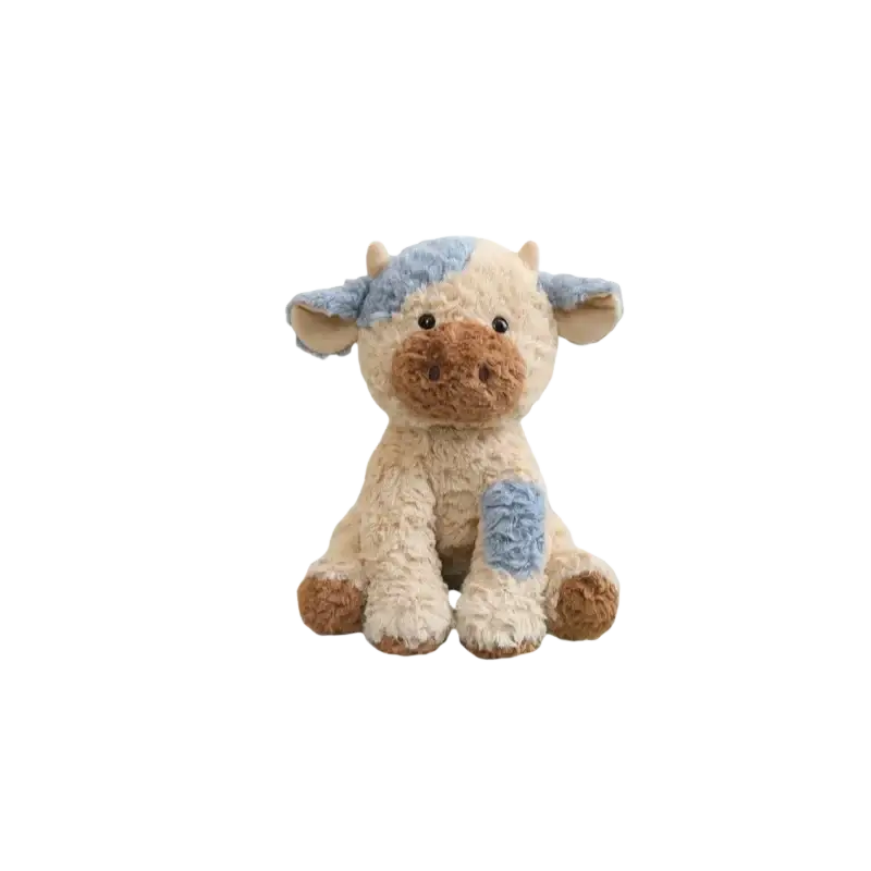 Plush stuffed animal toy 25cm featuring a soft cream plush cow with light blue patches and brown snout and hooves