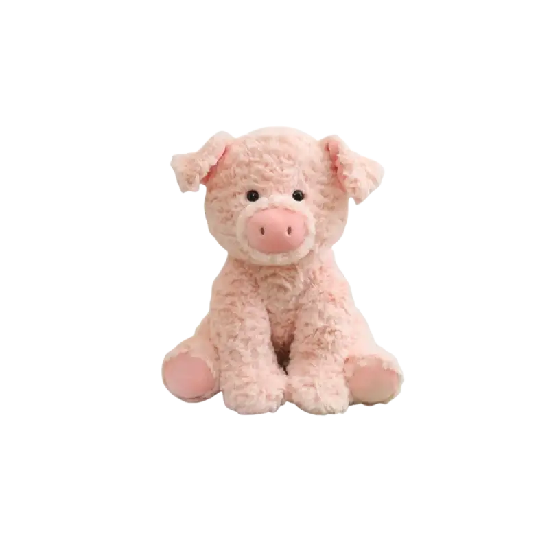A soft fluffy pink plush pig stuffed animal toy 25cm with textured surface and small black eyes