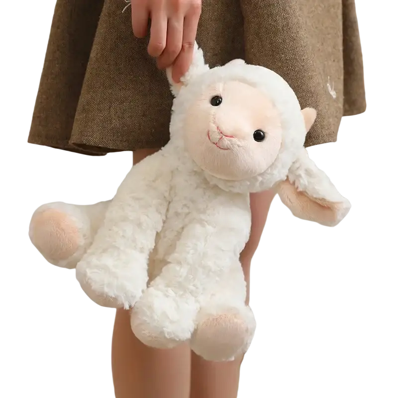 Plush stuffed animal toy 25cm featuring a soft white lamb with pink inner ears and feet made of plush material