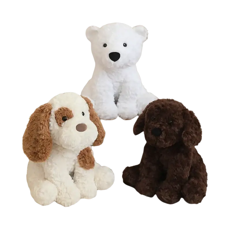 Soft white and brown plush puppy stuffed animal toy with floppy ears and stitched nose 25cm in size