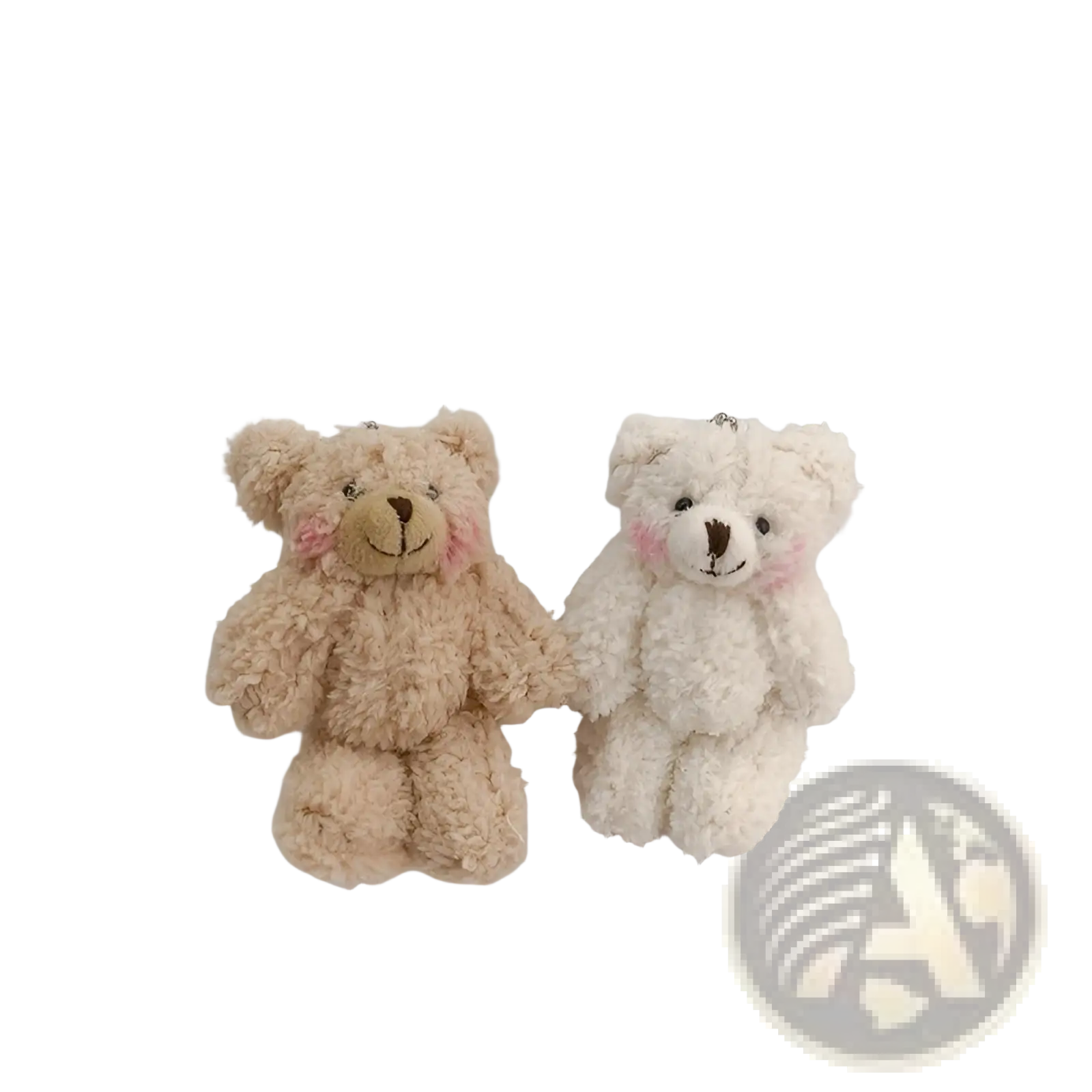 Plush teddy bear keychain mini dolls in brown and white with rosy cheeks and soft fluffy plush texture