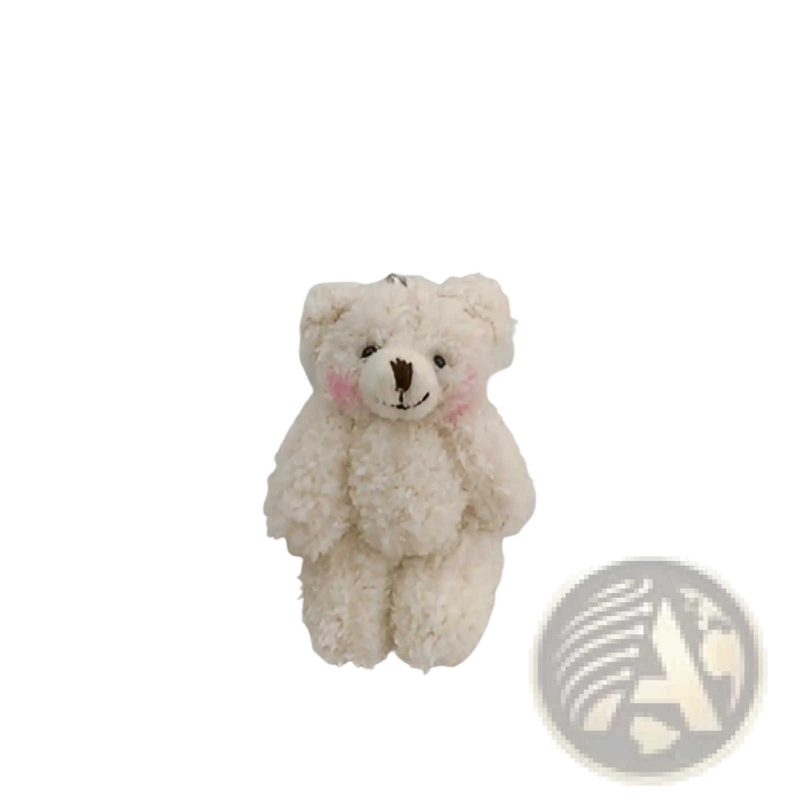 A soft cream-colored plush teddy bear keychain with embroidered black eyes and nose cute mini doll pendant