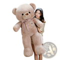 A plush beige teddy bear with soft fur and embroidered features featuring a love ribbon for kids and girls