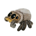 Fuzzy beige plush toy cartoon design of lucas the spider with oversized black eyes and yellow mouth made in mainland China