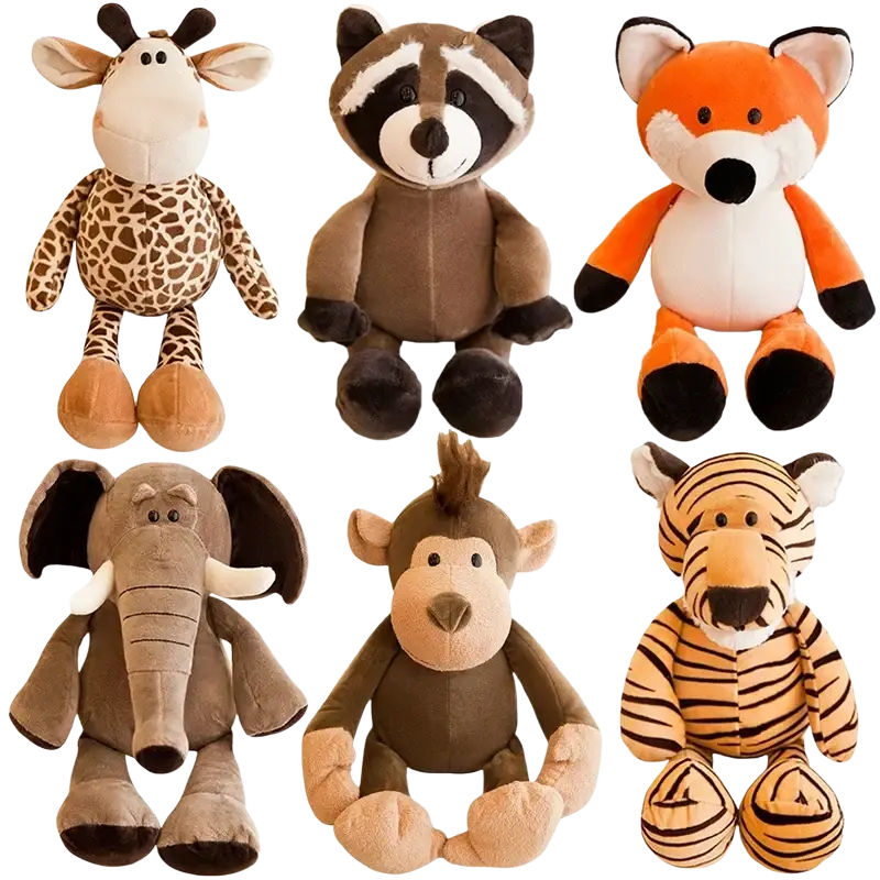 Plush toy safari animal stuffed doll 25cm with plush filling featuring soft fabric giraffe raccoon fox elephant monkey and tiger