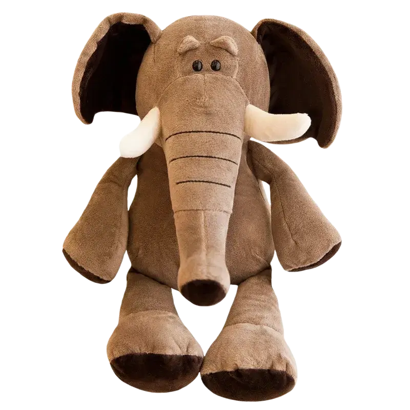 Plush toy safari animal stuffed doll 25cm featuring a soft brown elephant with plush filling and white tusks