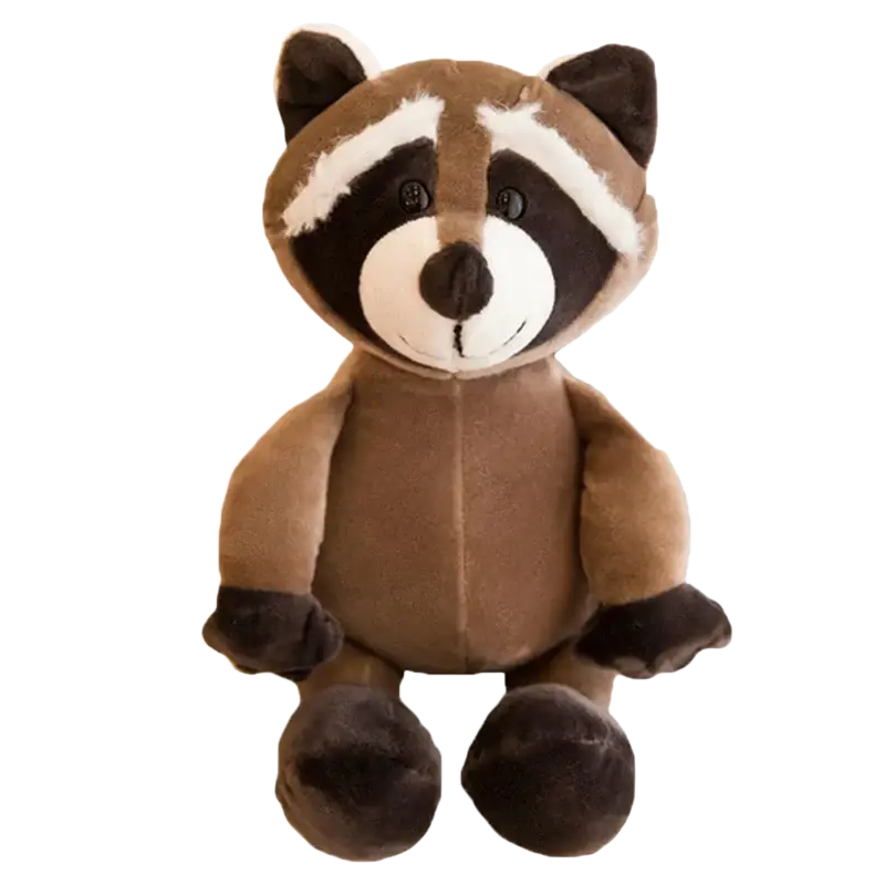 A plush toy brown raccoon stuffed doll 25cm with plush filling soft velour material and black and white facial markings