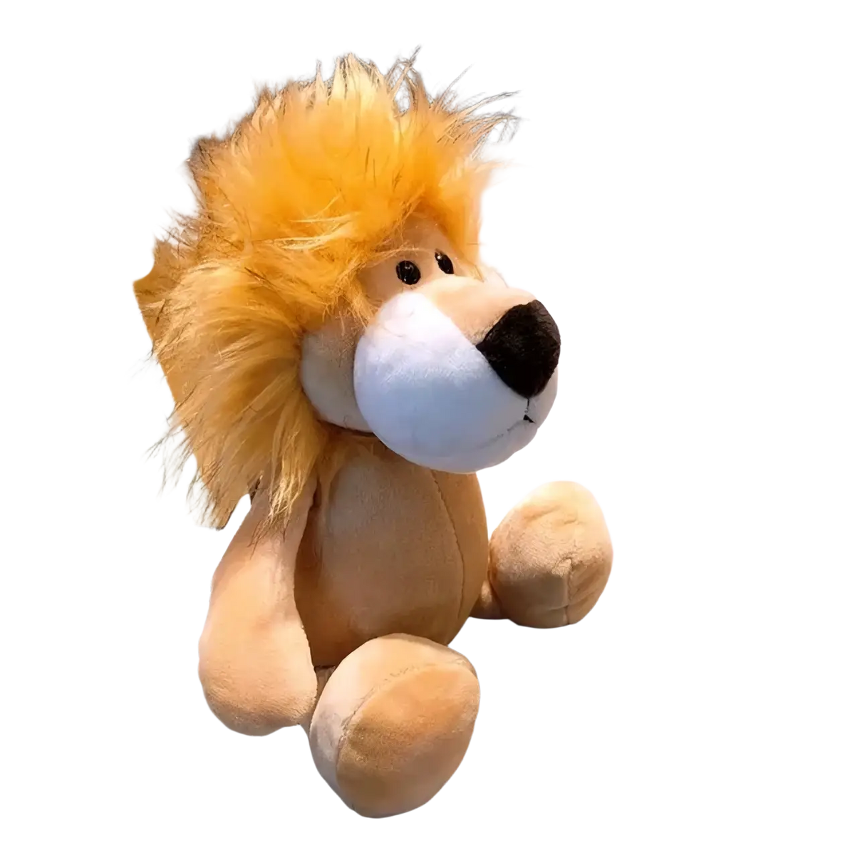 Plush toy safari animal stuffed doll 25cm featuring a tan body, fluffy golden mane, white muzzle, black nose, and soft plush filling