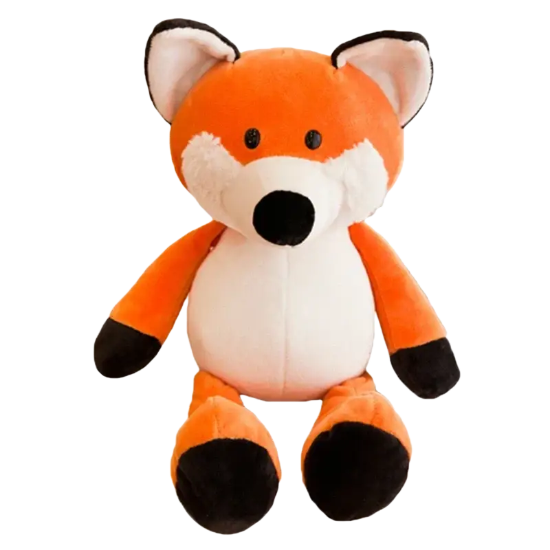 Orange and white plush toy fox with black accents filled with soft plush filling 25cm safari animal stuffed doll