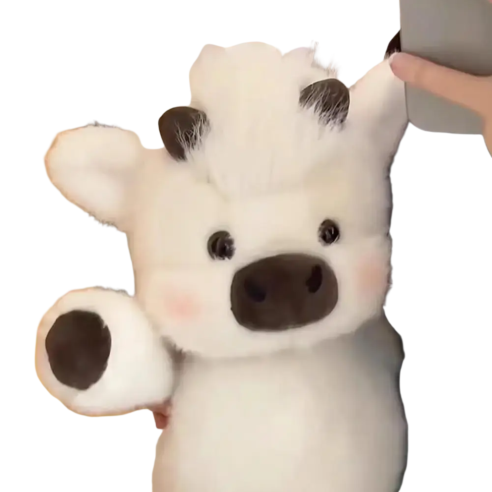 White fluffy plush toy stuffed animal calf with black ears nose and paw pads 17.7 inch soft and cute