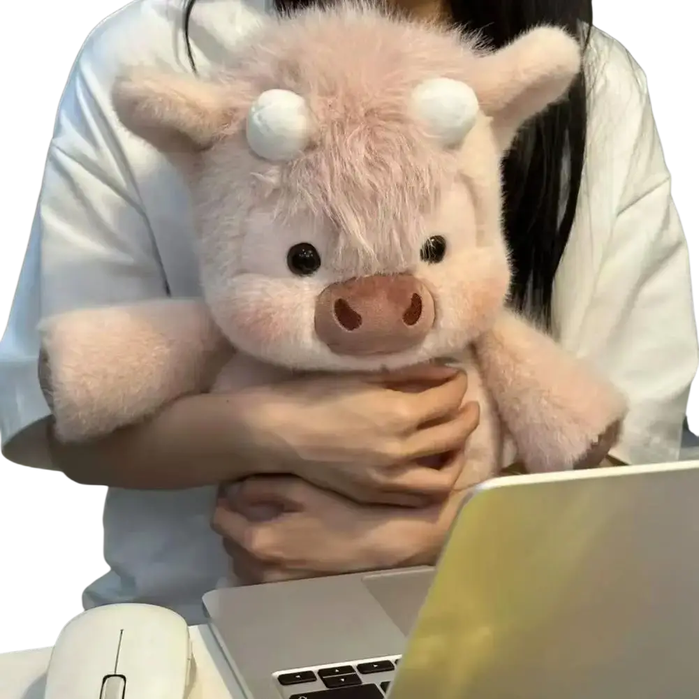 Soft pink plush toy stuffed animal calf with white button eyes and brown snout 17.7 inch plush toy for kids