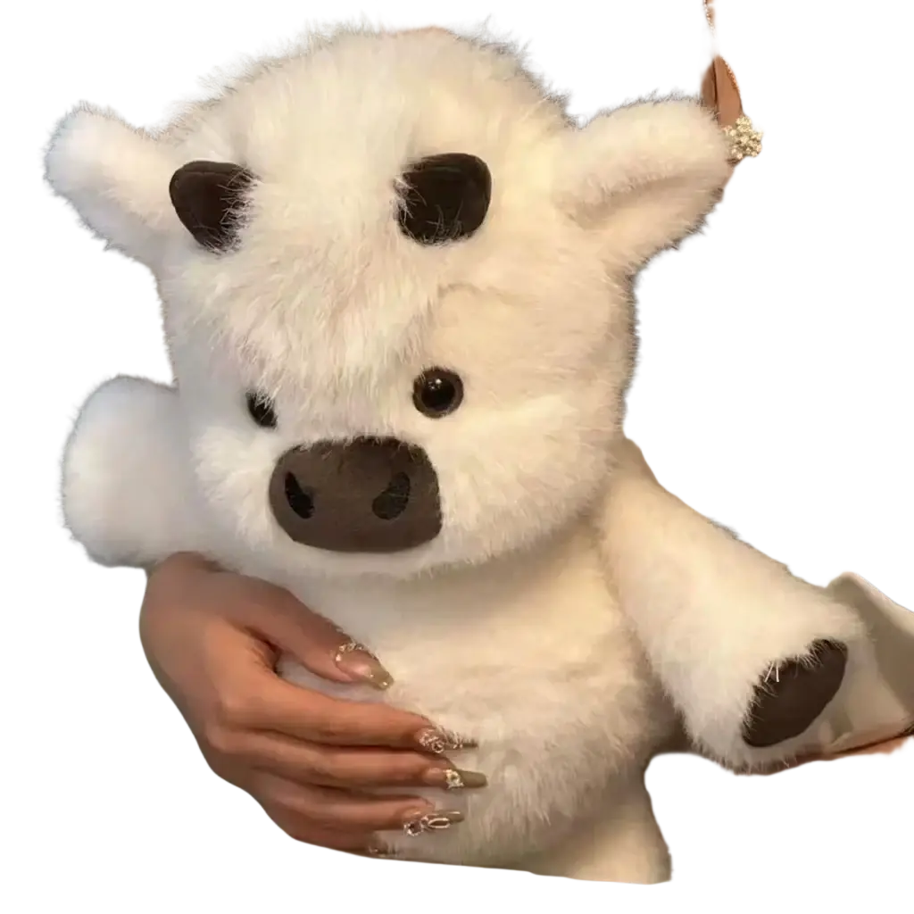 Plush toy stuffed animal cute calf 17.7 inch white with black spots and brown nose made of soft fur