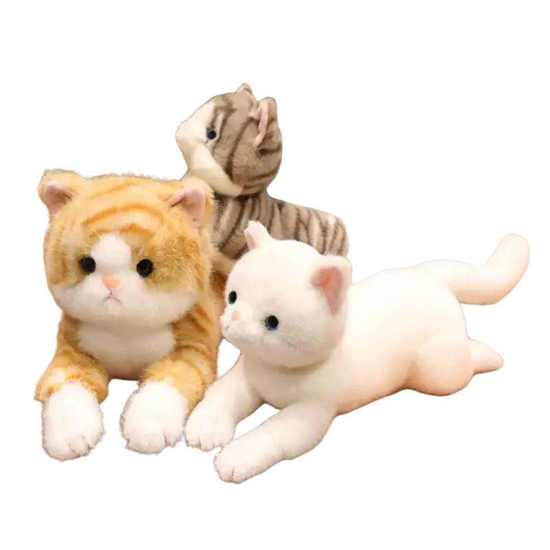 Adorable soft orange white and gray plush toys kittens with detailed stitching and embroidered eyes for cuddling