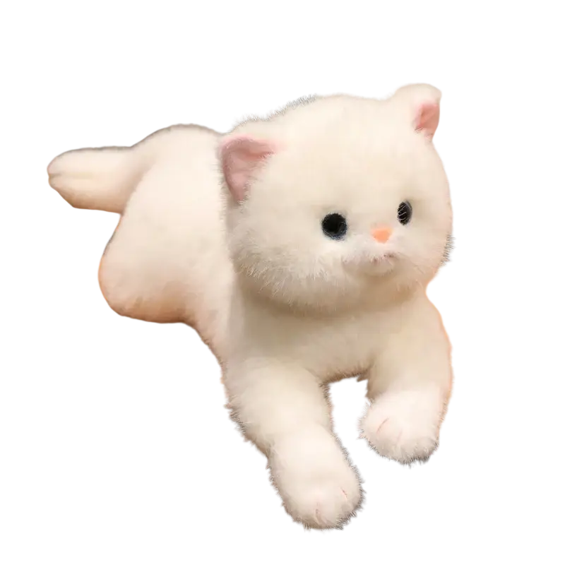 Plush toys soft cute white plush cat with pink ears and nose featuring soft fur texture for comfort and decor