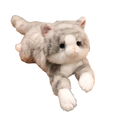 A plush gray and white tabby kitten stuffed animal pillow with soft fur and fluffy paws as a plush toy
