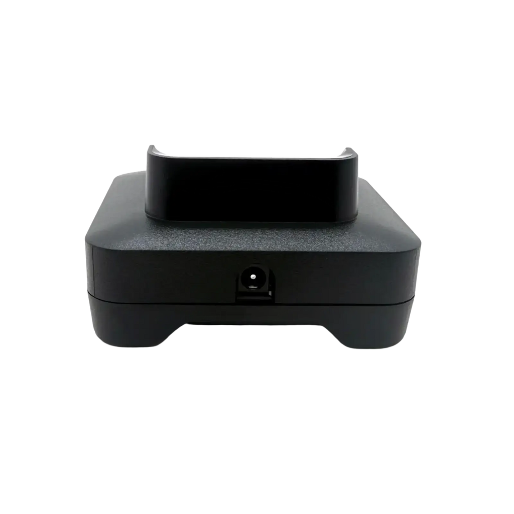Black plastic pmpn4527a charger dock with textured surface and circular port for dmr dp2400 motorola radio