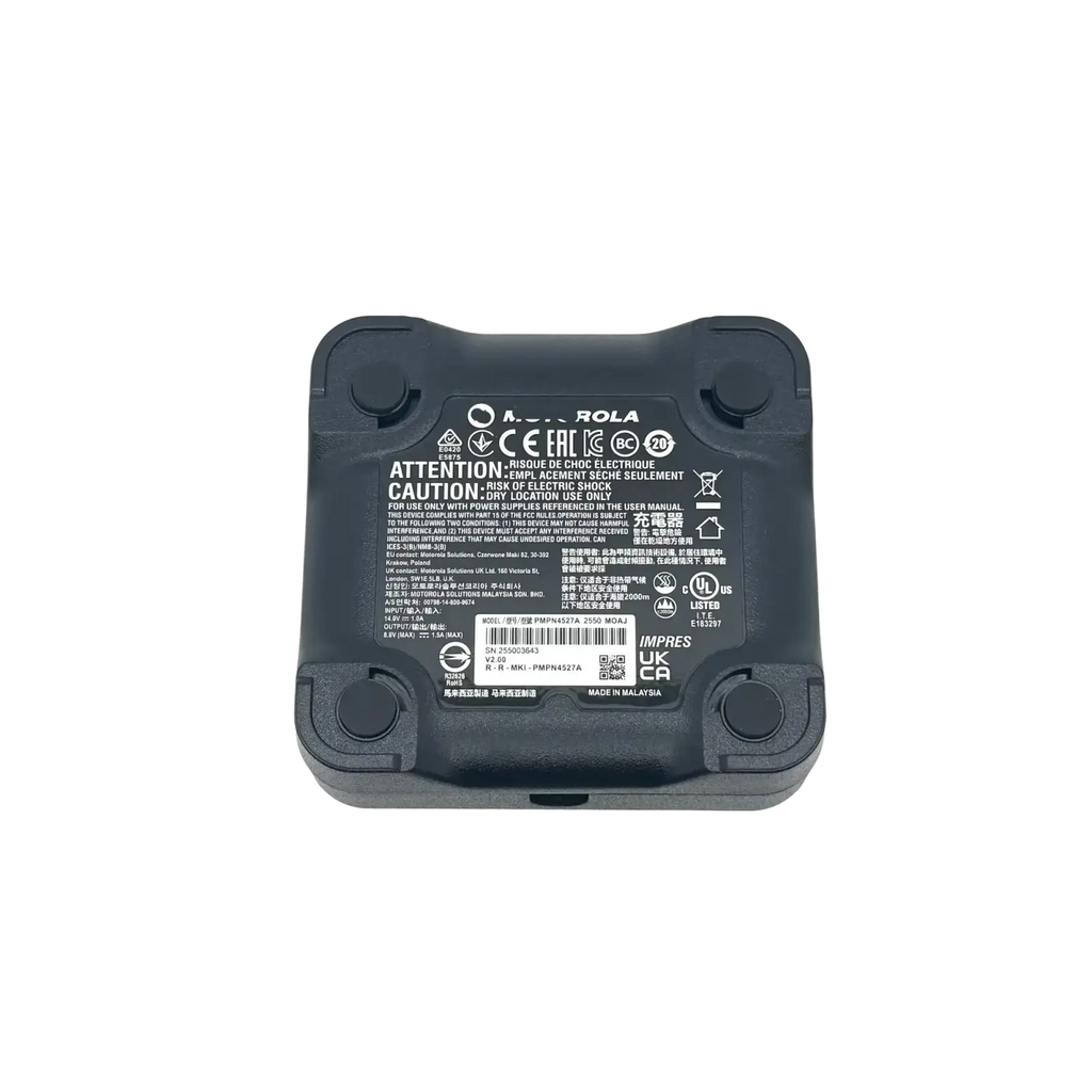 Black motorola pmn4627a battery pack with rounded corners and four side indentations for dmr dp2400 motorola use