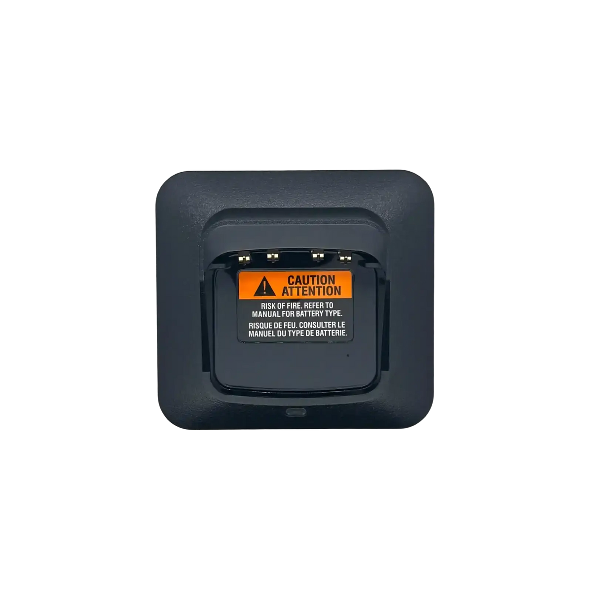 Black rectangular pmpn4527a battery charger with orange warning label for dmr dp2400 motorola radio use