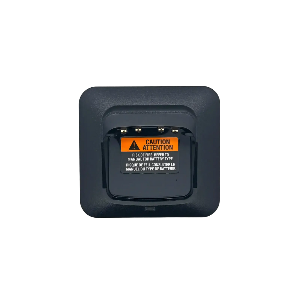 Black rectangular pmpn4527a battery charger with built-in warning label for motorola dmr dp2400 radios
