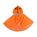 Bright orange hooded cape with cartoon dinosaur face black eyes red mouth and horn for pochita dog and cat cosplay cloak