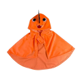 Bright orange plush pochita pet clothes hooded cape with embroidered eyes smiling mouth and black horn for cat dog fashionable use