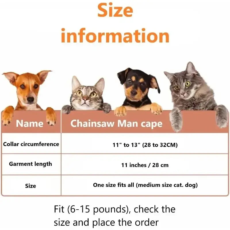 Medium-sized cat dog pochita pet clothes chainsaw man cape with adjustable collar for pet clothes fashionable use