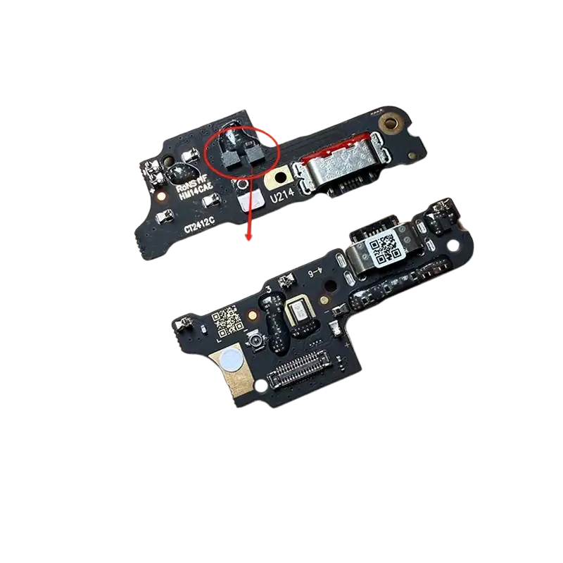 Black circuit boards for poco c3 c31 c40 c50 c51 charging port flex cable with usb port and electronic components back side