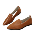 Pointed toe leather flats slip on loafers in tan crocodile embossed leather with black soles