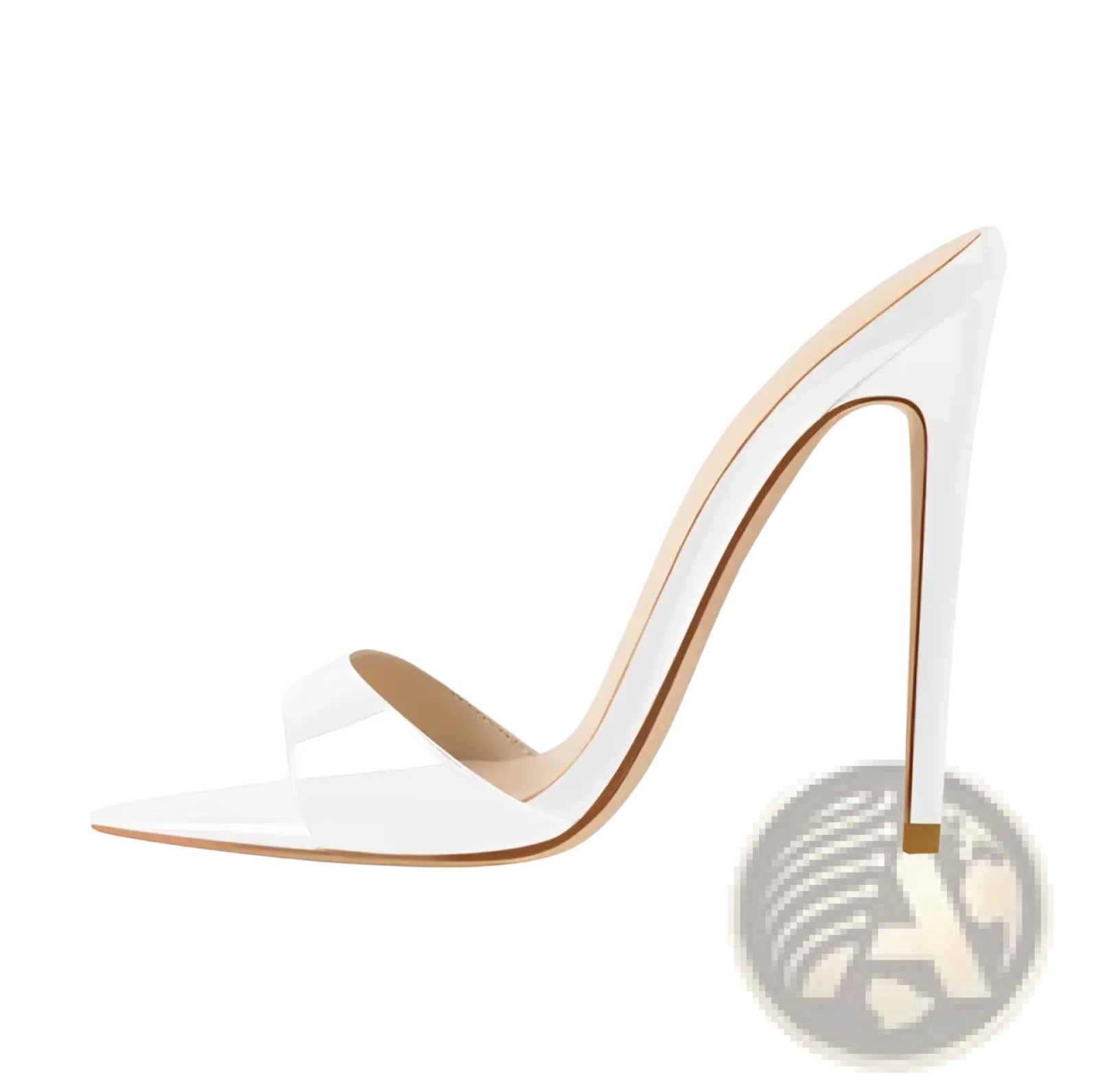 White patent leather pointed toe stiletto mule sandals with crocodile pattern and tall slender heels