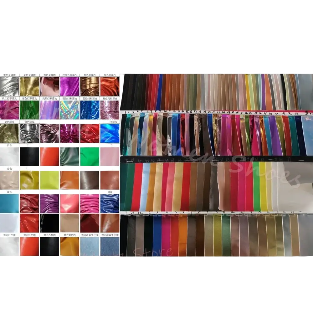 A vibrant array of colorful glossy fabric swatches showcasing finishes and hues for pointed toe suede stiletto ankle boots women