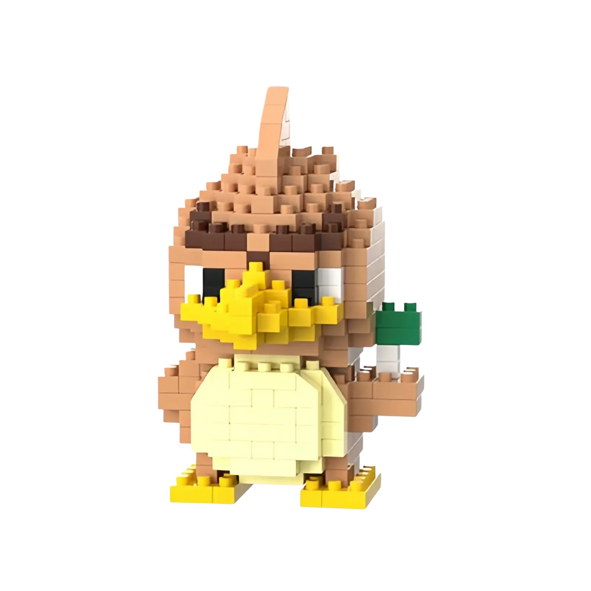 Pokemon building block toy set featuring a 304-piece nanoblock brown and yellow bird holding a green leafy branch