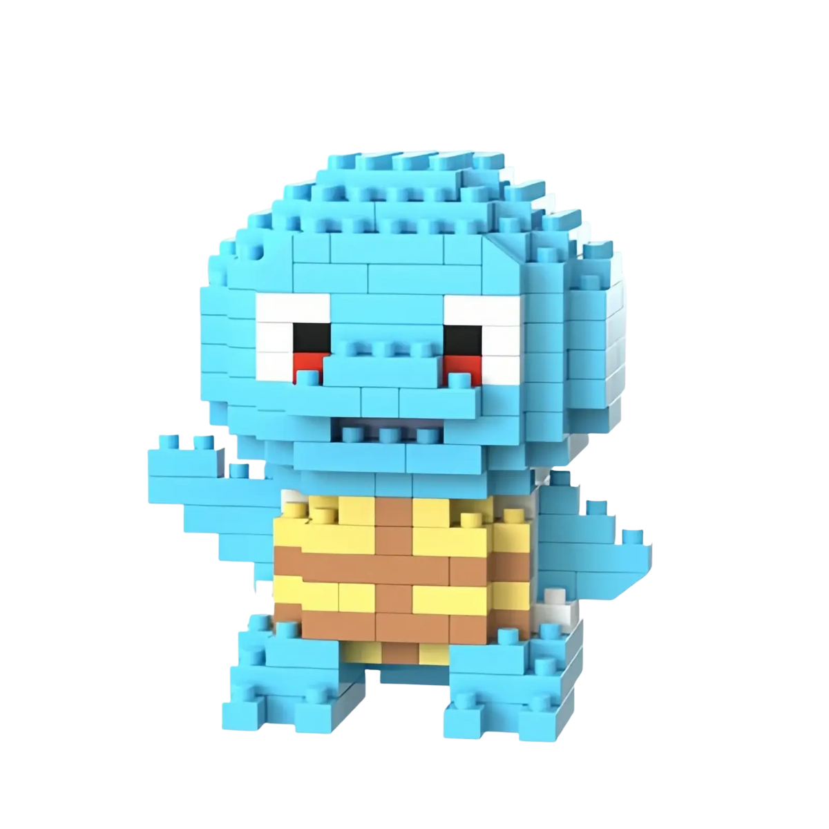 Blue and yellow Squirtle built from 304 interlocking plastic bricks in Pokemon building block toy set Lego compatible