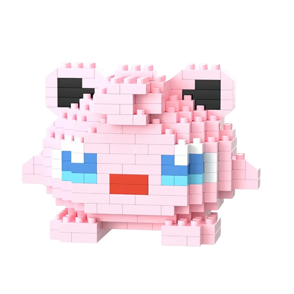 Pink pixelated pikachu figurine made of 306 small plastic bricks from pokemon building block toy set lego compatible