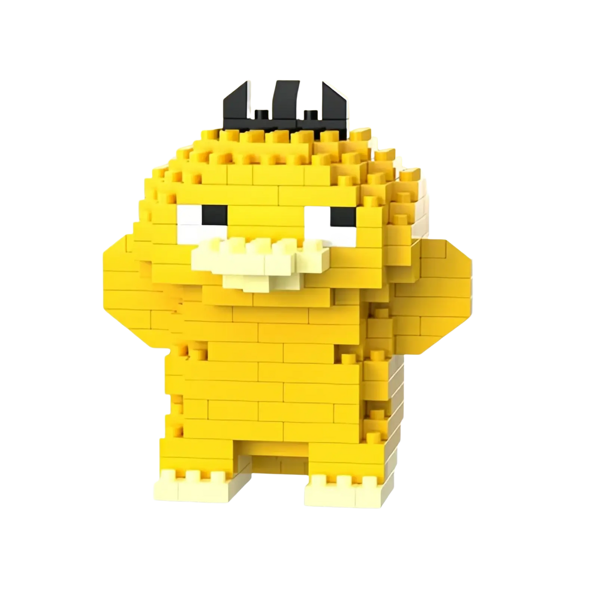 Yellow pikachu pokemon building block toy set made of 311 interlocking plastic bricks with black tipped ears and white details