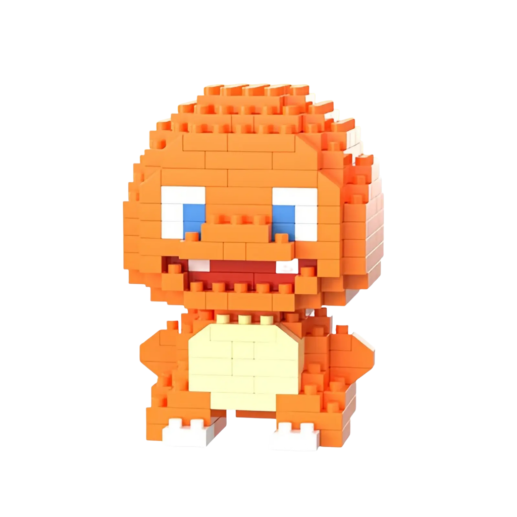 Pokemon micro building block figure of orange and white pixelated Charmander made of interlocking plastic bricks