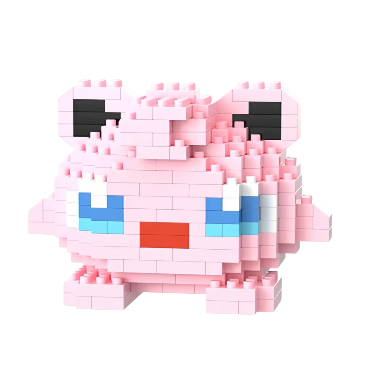 Pink pixelated Pikachu figurine made of interlocking plastic bricks from Pokemon micro building block figures set