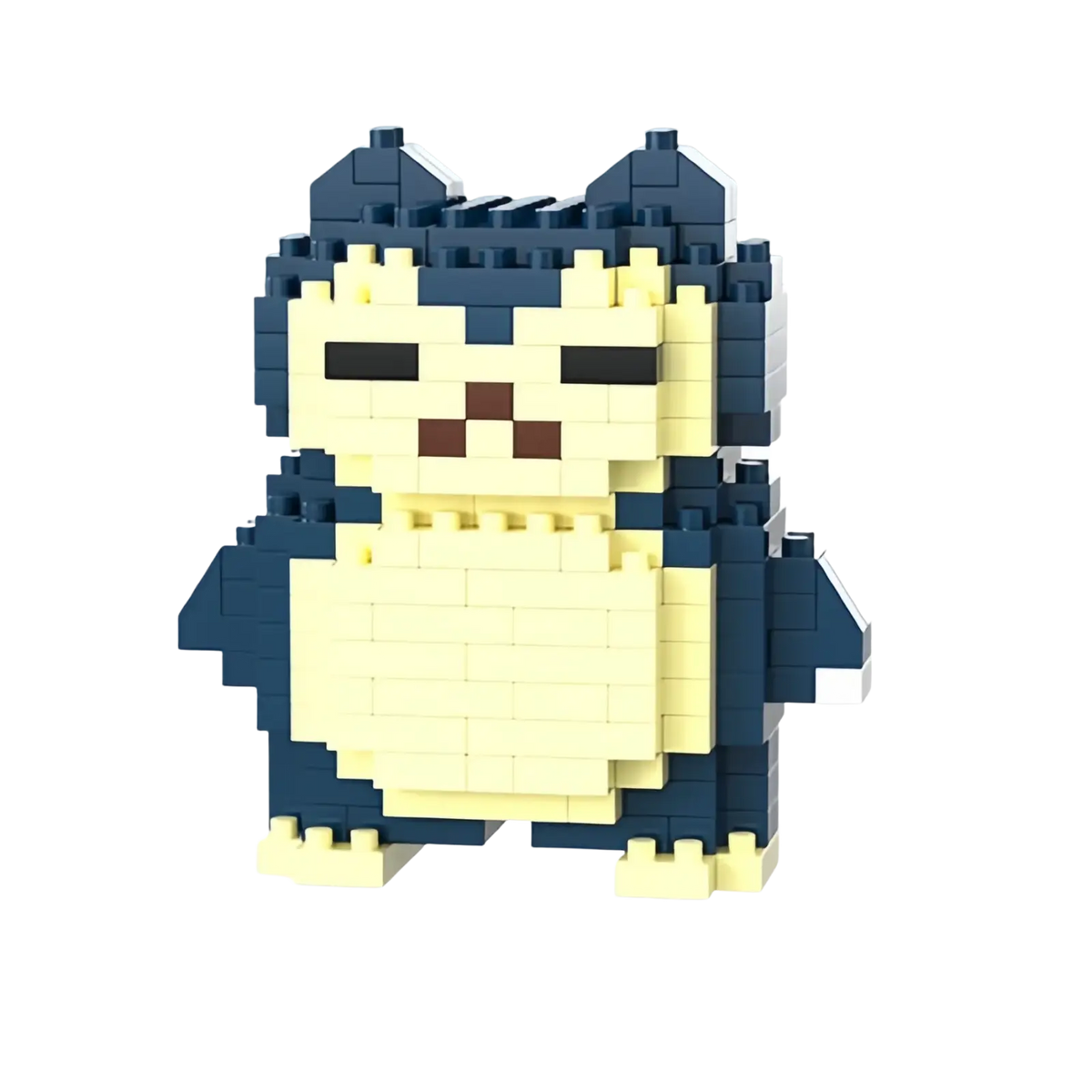 A pixelated snorlax figure from the pokemon micro building block figures set with dark blue and cream bricks