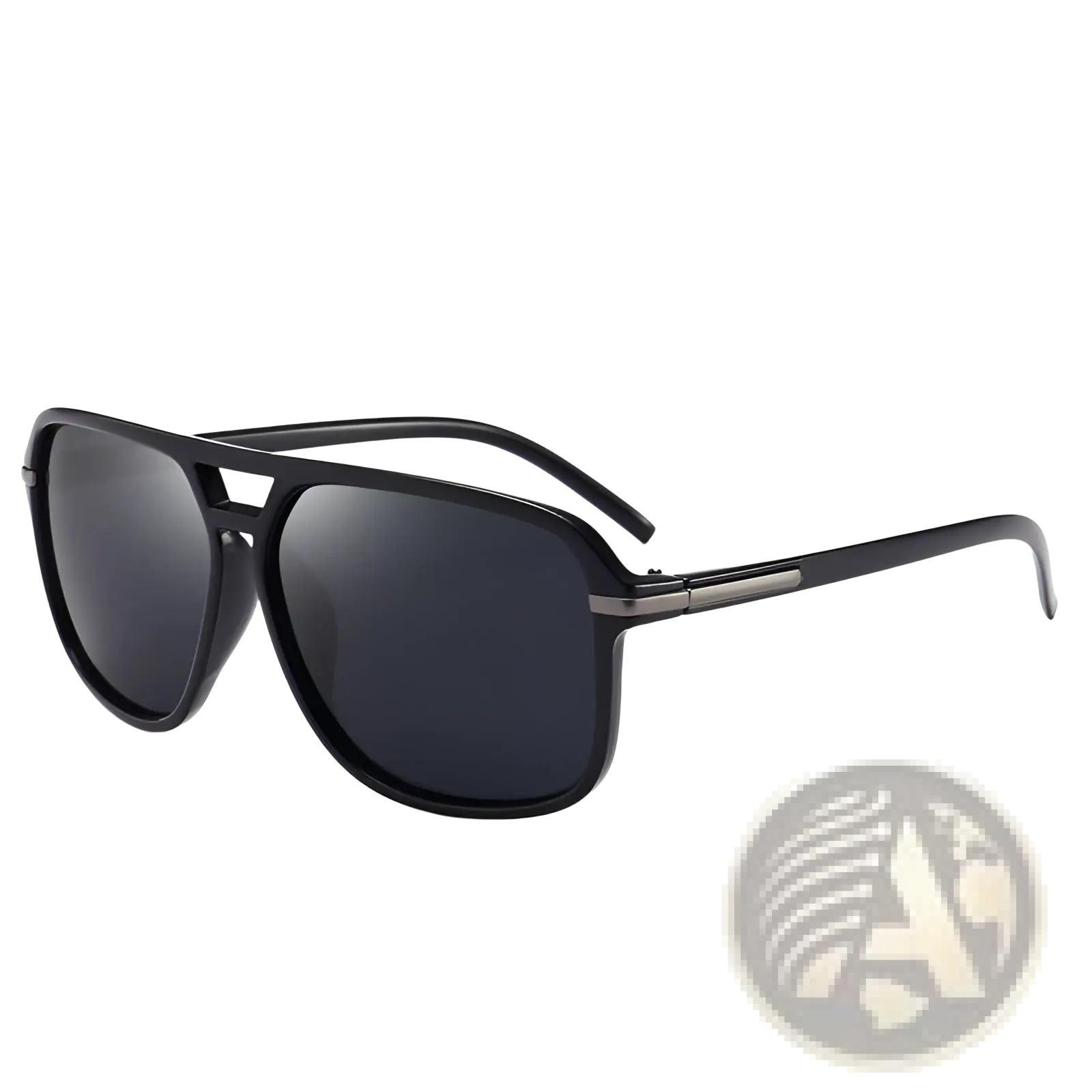 Black aviator sunglasses with polarized blue mirrored lenses and uv protection featuring a sleek modern frame