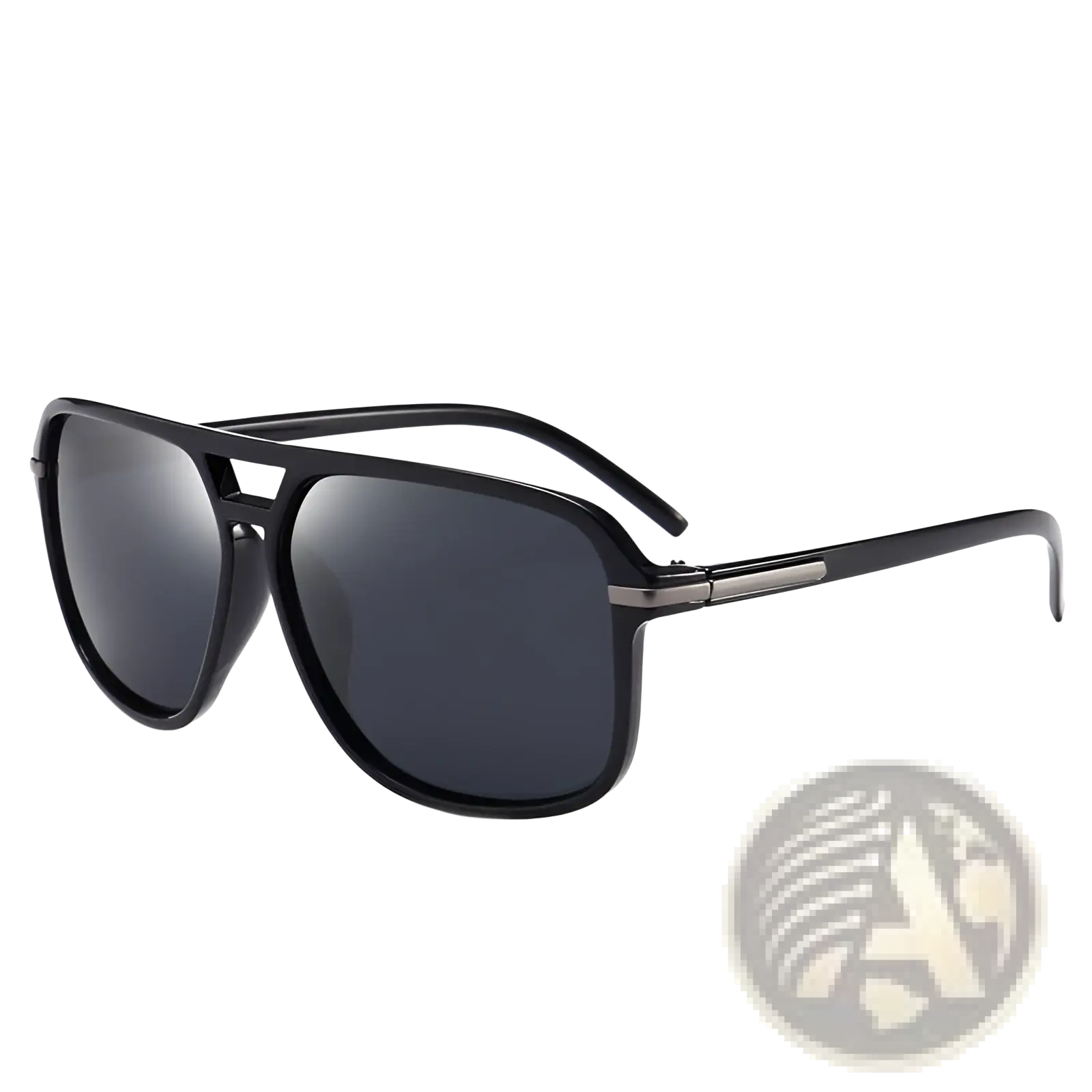Black aviator sunglasses with dark gray lenses featuring polarized blue mirrored uv protection and sleek modern design