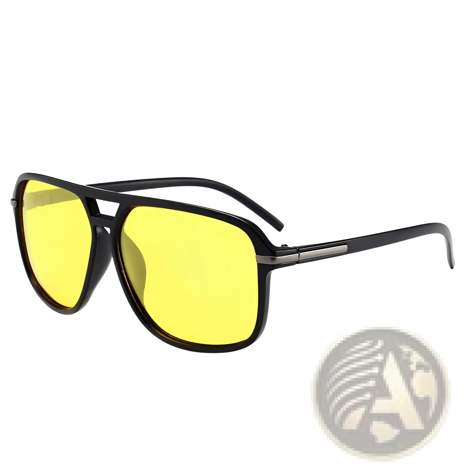 Black-framed aviator sunglasses with bright yellow polarized lenses and uv protection for outdoor use