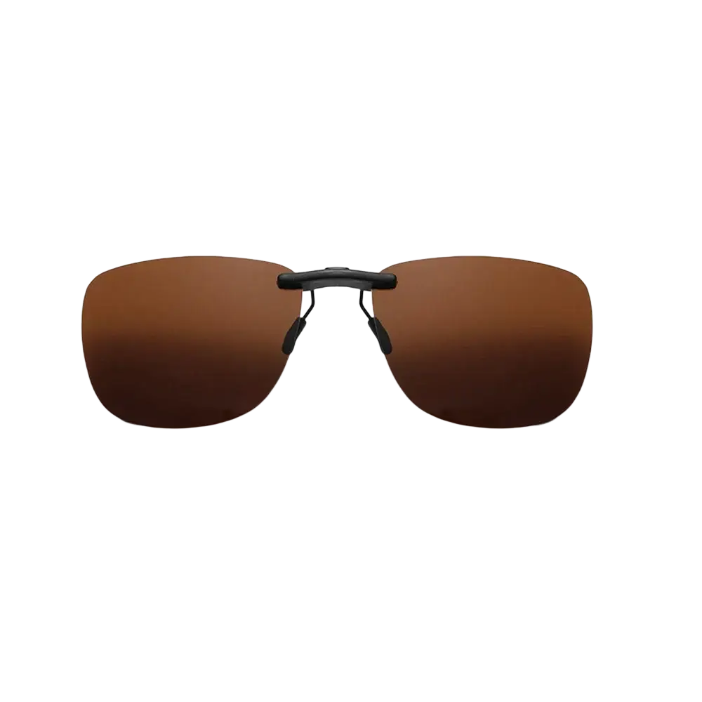 Brown polarized clip-on night vision sunglasses with sleek black bridge and arms for enhanced visual clarity