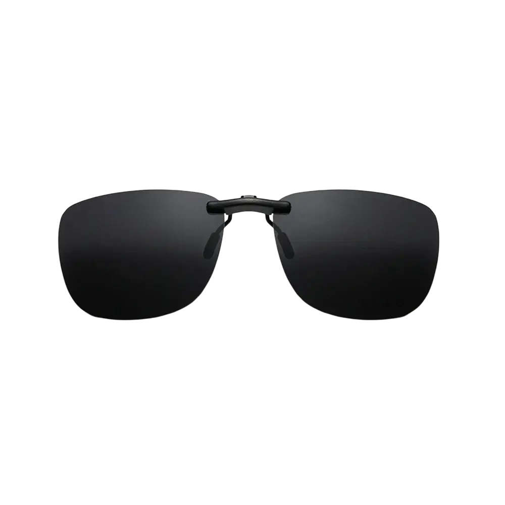 Grey polarized clip-on night vision sunglasses with sleek black frames designed for enhanced night vision use