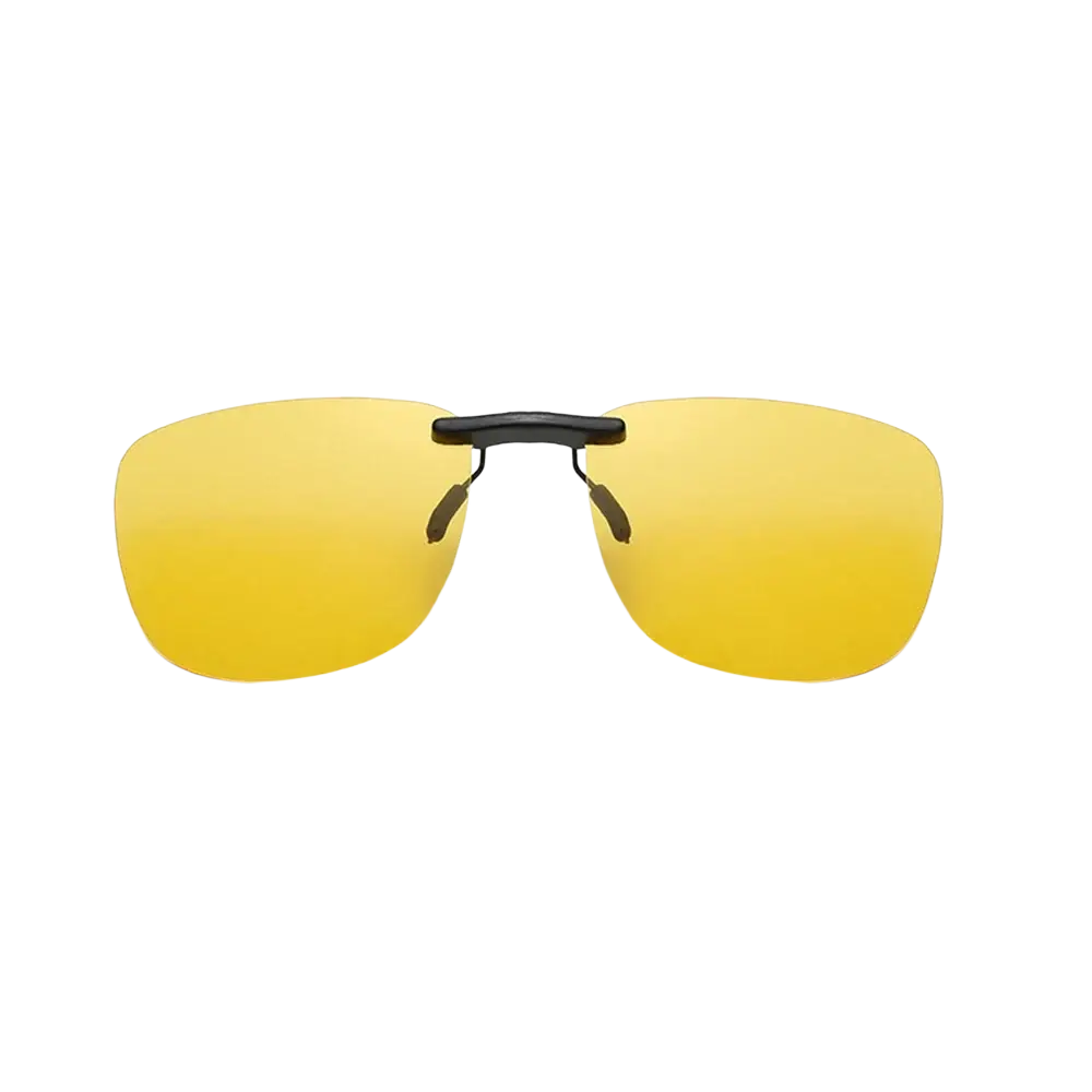 Yellow polarized clip-on night vision sunglasses with black bridge for enhanced vision and eye protection