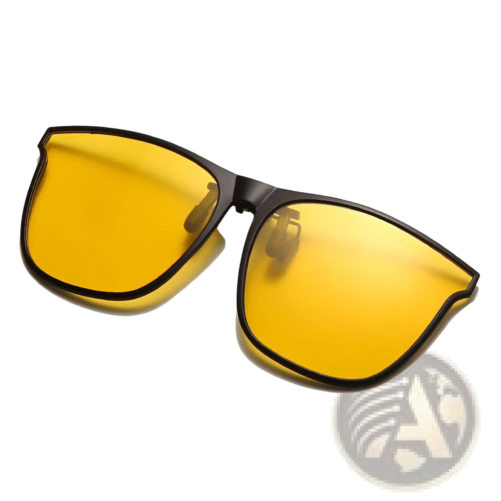 Black-framed polarized gradient photochromic magnetic clip-on sunglasses with vibrant yellow lenses for outdoor use